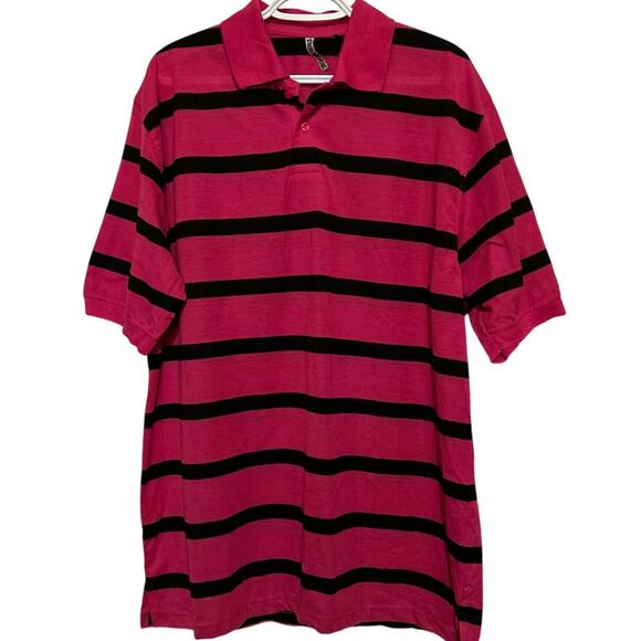 True Rock Men's Pink Black Striped‎ Short Sleeve Quarter Button Polo Size XXL - Picture 1 of 6